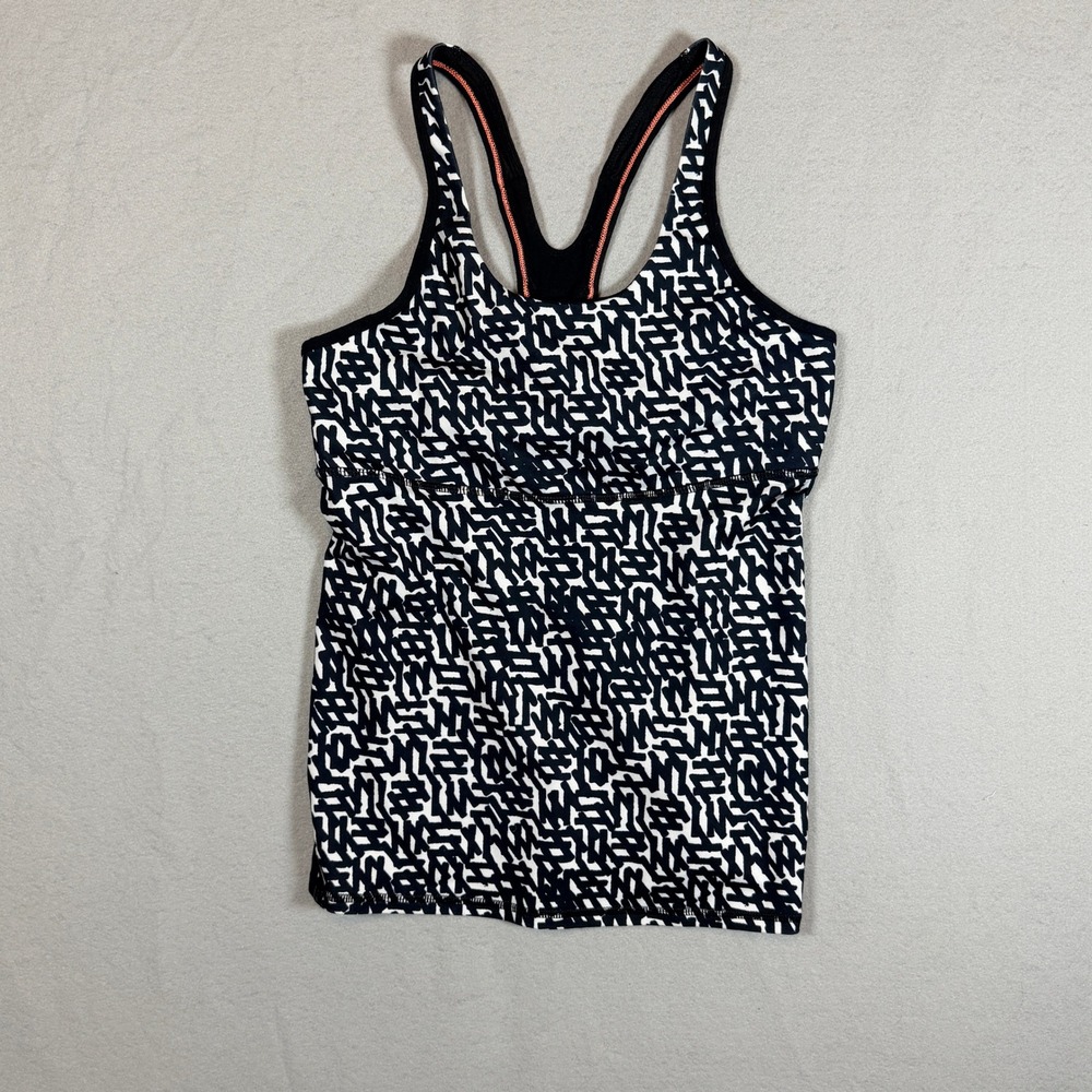 Lululemon Crossback Tank II Size 8 Net Pop Black White Geometric Mesh Shelf Bra
